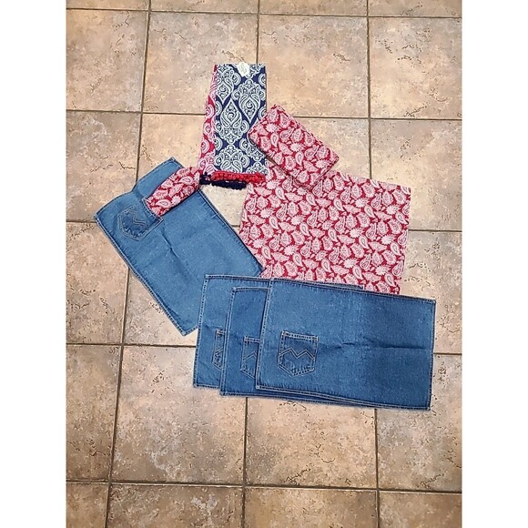 PLacemats (4) NAPKINS (6) RED WHITE PAISLEY BANDANA 100% COTTON  2 Dish Towels - Picture 6 of 11